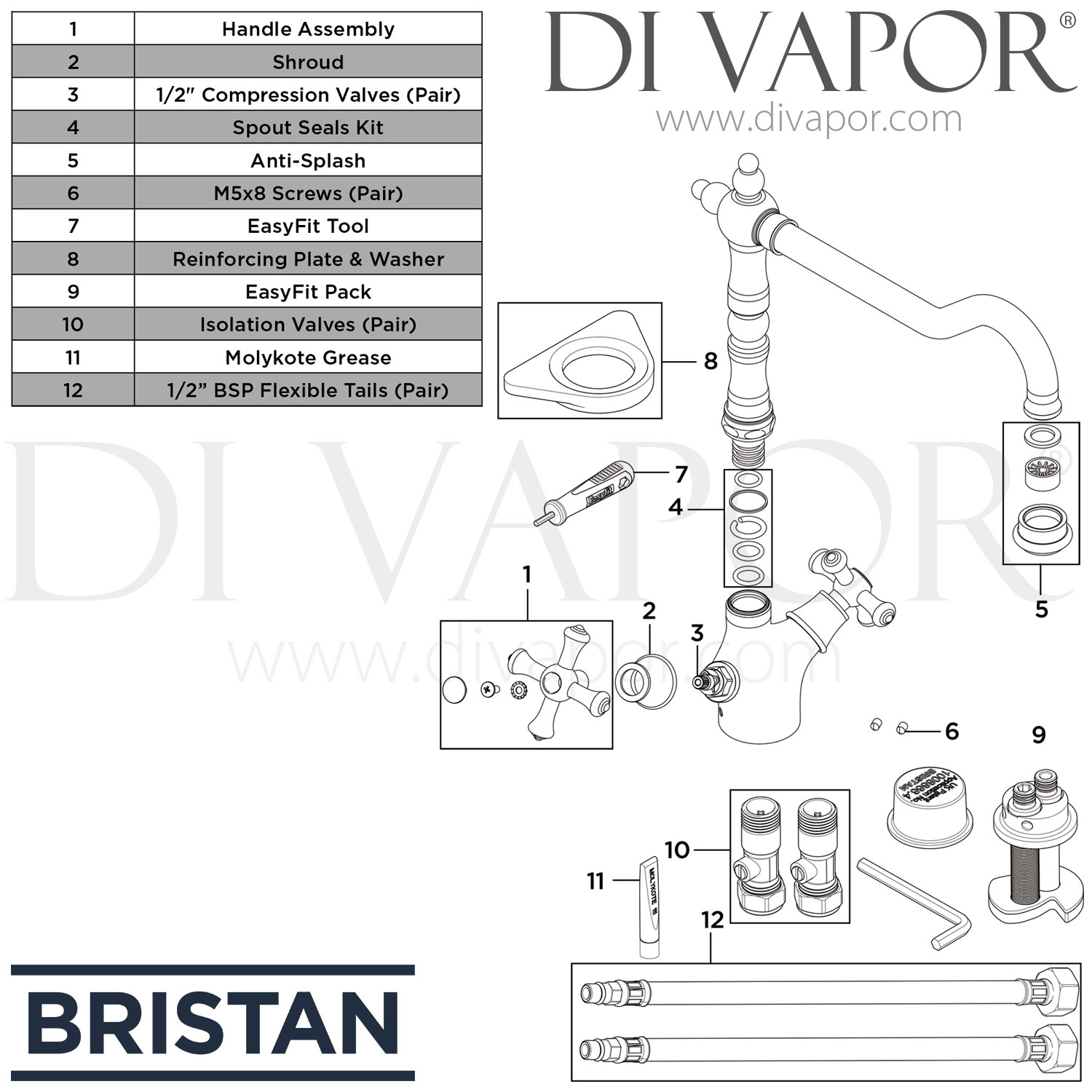 Bristan K SNK EF C Colonial Easyfit Sink Mixer Kitchen Tap Spare Parts